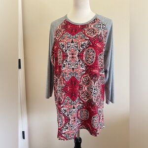 LuLaRoe Women's Tunic with Red and Gray Pattern